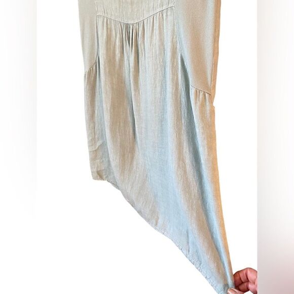 Lungo L’Arnt Sz M Sage Green Linen Detailed Collar Sleeveless Side Pockets Dress - Picture 4 of 5